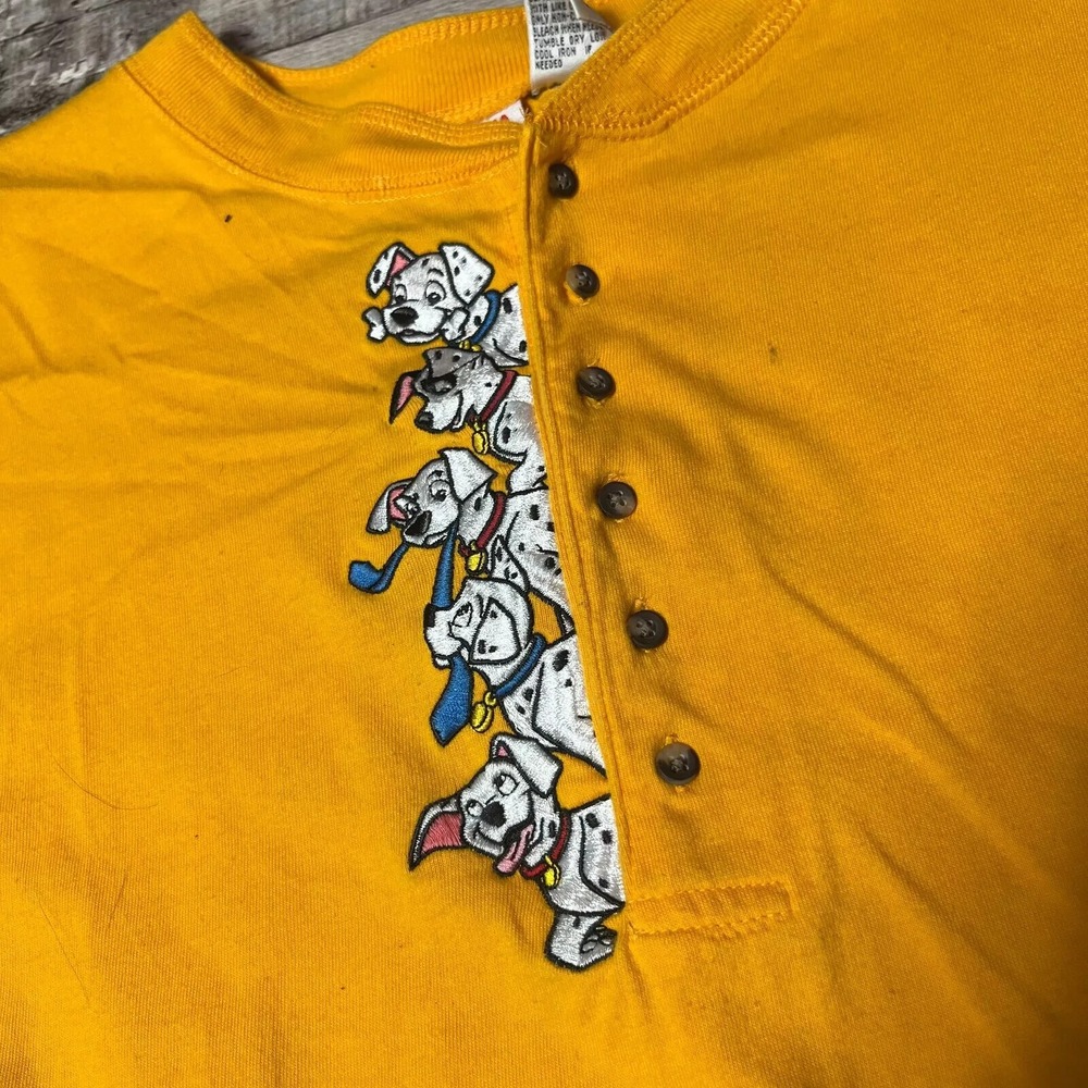 101 Dalmatians Shirt Women's 2XL Yellow Vintage Embroidered Disney 90s Dog Pongo - Picture 3 of 11